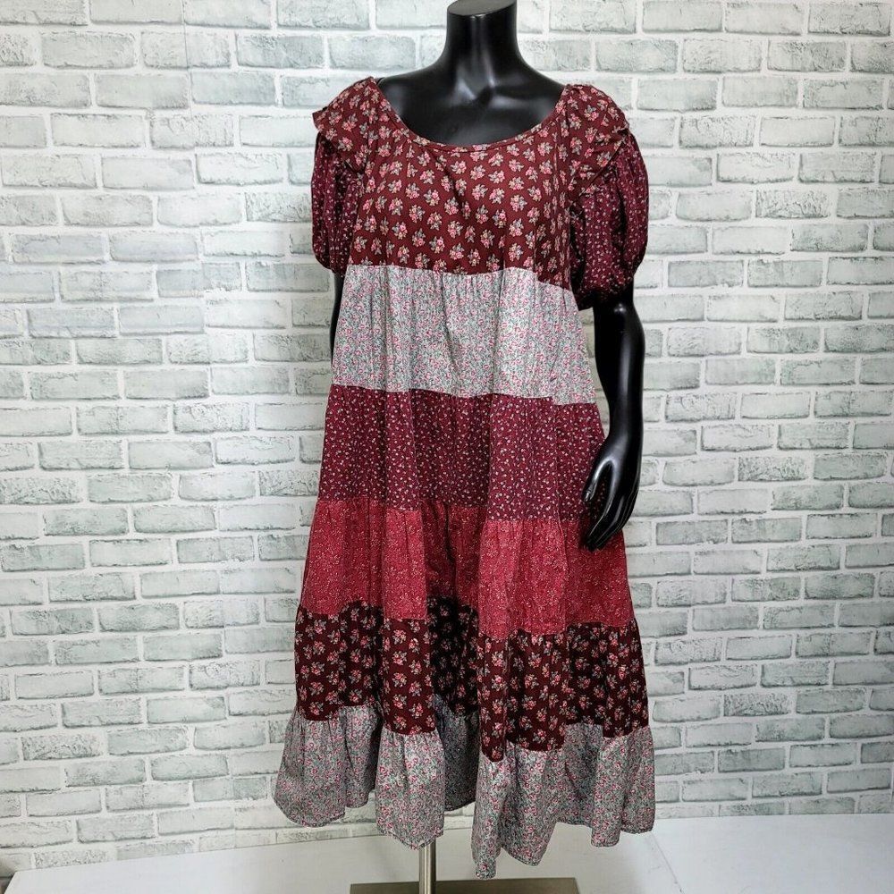 Vintage 80s 90s Chez Jodi Garden Cottage Core Floral Tiered Midi Day Dress